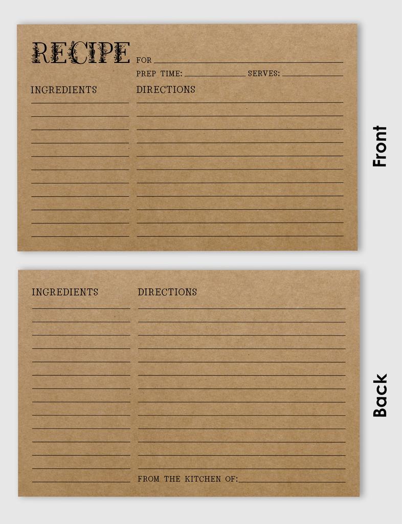 Inkdotpot Karty przepisów 4x6 cali (Zestaw 50) , Gruby dwustronny karton premium-nowoczesne kartki z przepisami Kraft