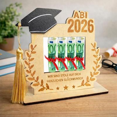 2026 Graduation Money Holder Wooden Tabletop Cash Stand Holder for Cash Gifts Class of 2026 Graduation Gifts for High School College