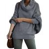 Fashionable Women's Loose Knitted Long Sleeved Pullover Solid Color High Neck Lantern Casual Sweater