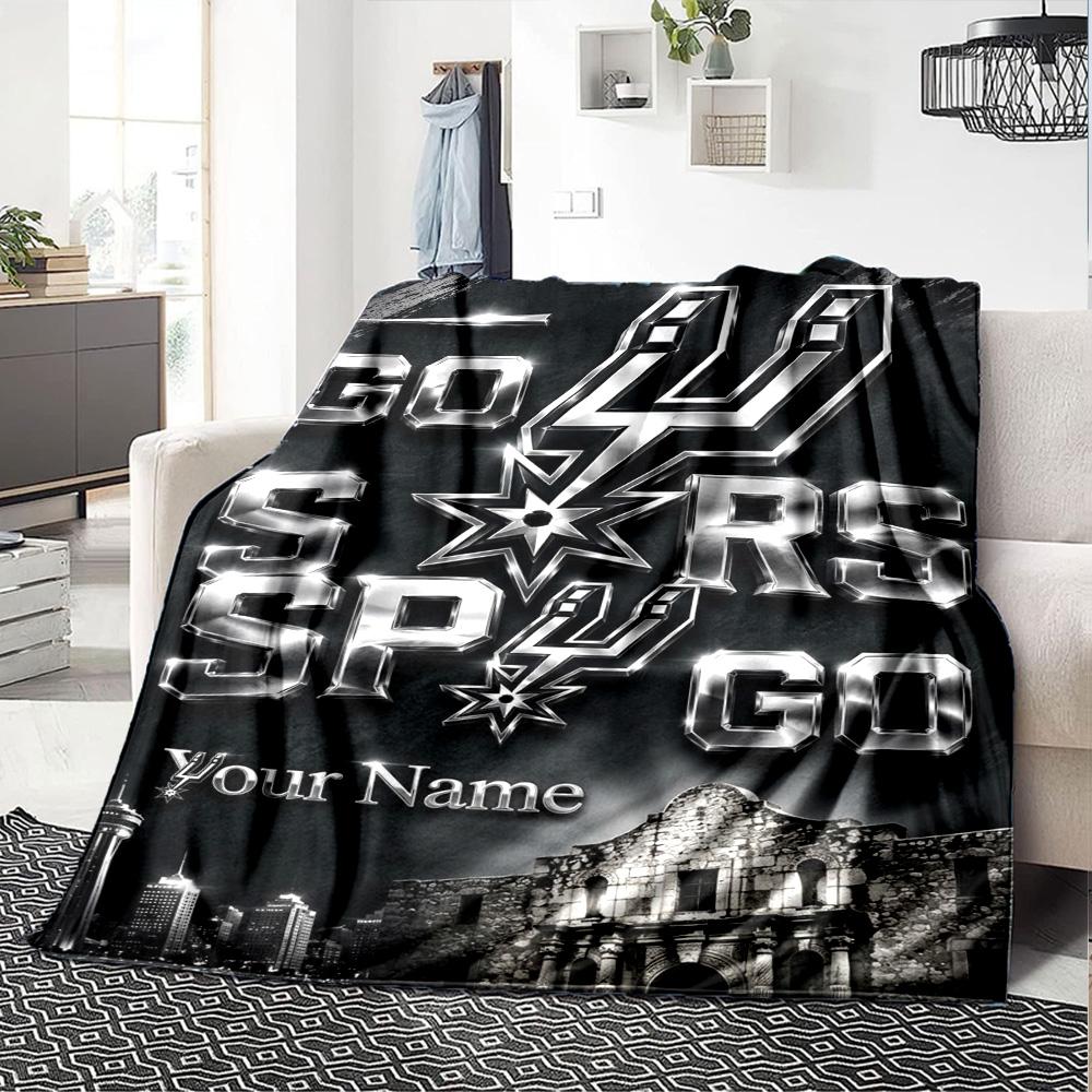 Name Custom San Antonio Spurs Logo Print Flannel Blanket High Quality Warm Comfortable Cover for All Seasons Perfect for Gifts Home Decor