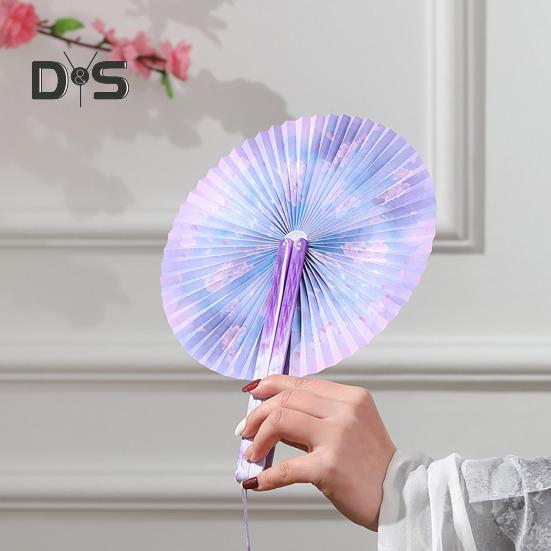 Runder Faltfächer im chinesischen Stil mit Quasten, Blumenmuster, Handfächer aus Papier, tragbarer Sommer-Handfächer, Tanzaufführung, Foto-Requisiten, Dekoration