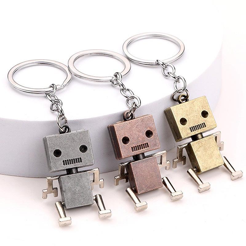 1/3Pcszinc Alloy Robot Keychain Joint Movable Movable Robot Keychain Retro Simple Cute Cartoon Pendant Keychain Chain Boy'S Gift
