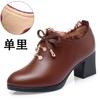 Women Spring Autumn New Fashion Lace Soft Leather Platform Pumps Korean Style Casual Waterproof Pointed Toe Single Shoes