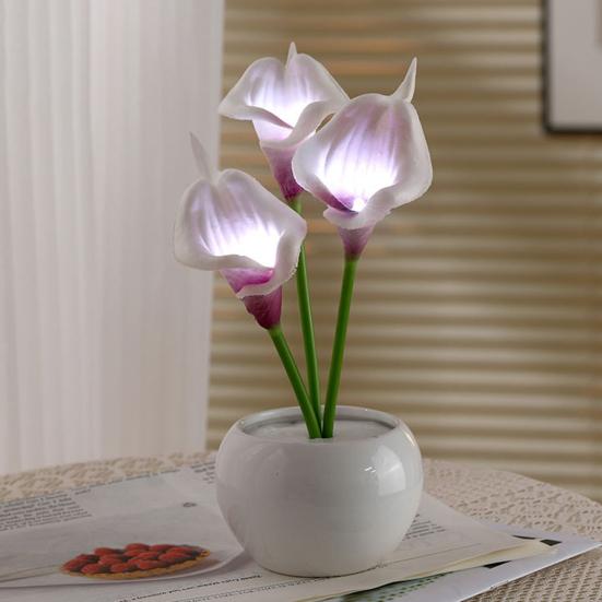Calla Lily Lamp LED Simulation Light with Ceramic Calla Lily Flower Night Vase Faux Floral Bedroom