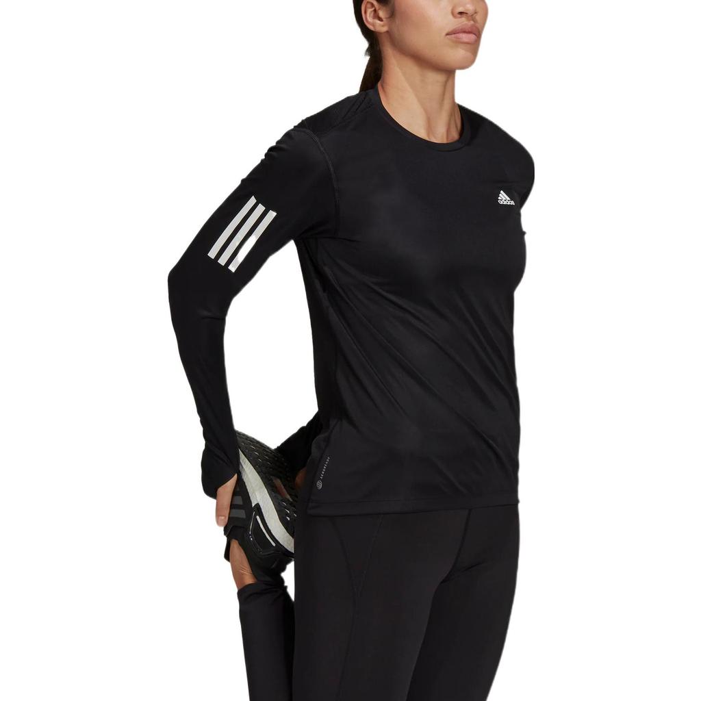 Adidas Over The Run Long Sleeve Tee With Classic Three Stripes And Thumbhole Women Tops Black H59272