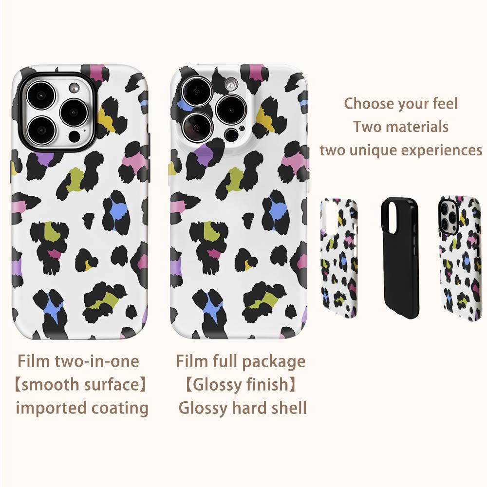 Colorful Leopard Spots Phone Case for IPhone 17AIR 16E 16 15 14 13 12 11 17 Pro Max Plus Double-layer Back Cover