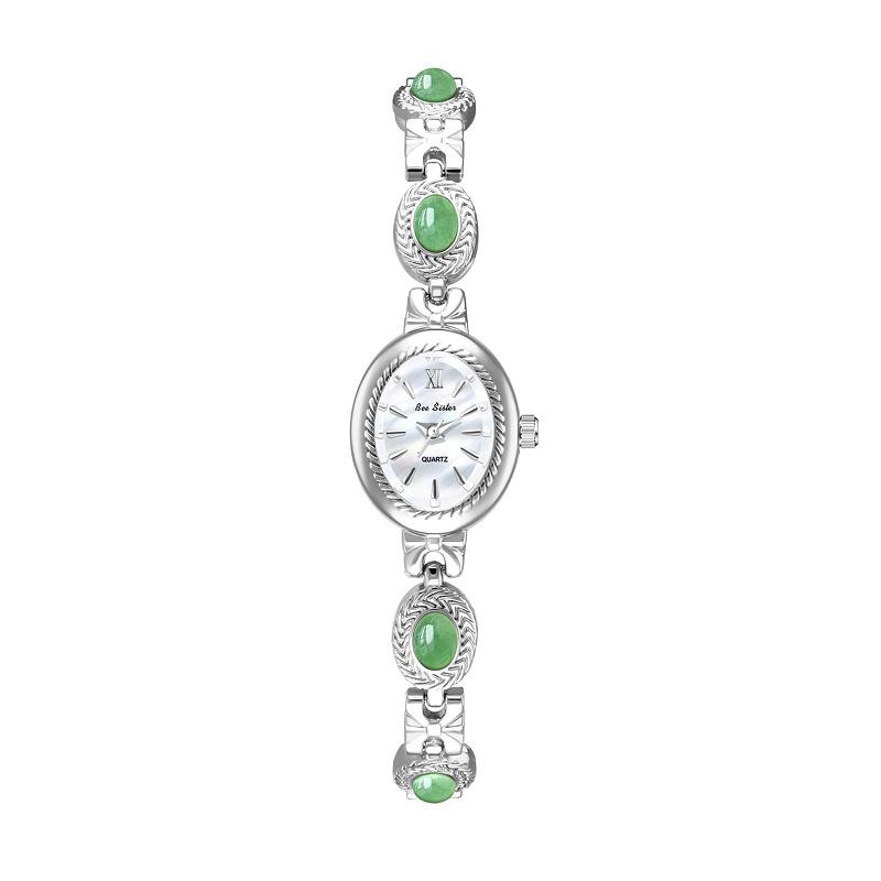 Vintage Oval Damenuhr Armbanduhr mit natürlichem Tigeraugenstein IP-beschichtete Legierung Quarz Uhr Retro Leichter Luxus Damenuhr für Kleider