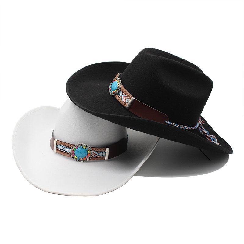 9.5Cm Large-Brimmed Woolen Hat, Western Cowboy Gift Hat, Men'S And Women'S Couple Hat, Ethnic Felt Hat