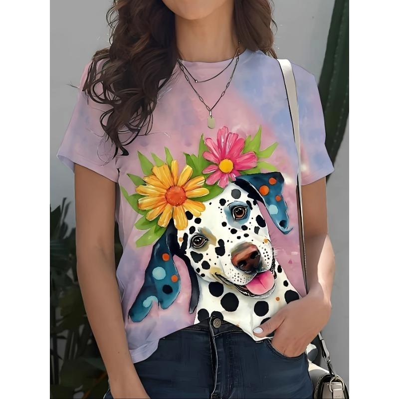 Summer Round Neck 3D Various Animal Print Top Fashionable Casual Short Sleeved Women's T-shirts