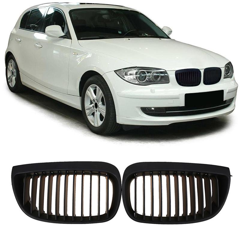 2Pcs Car Front Hood Grills Center Kidney Matte Black Grille for BMW 1-Series E81 118d 116i 123d 130i 3-door 2007 2008 2009-2011