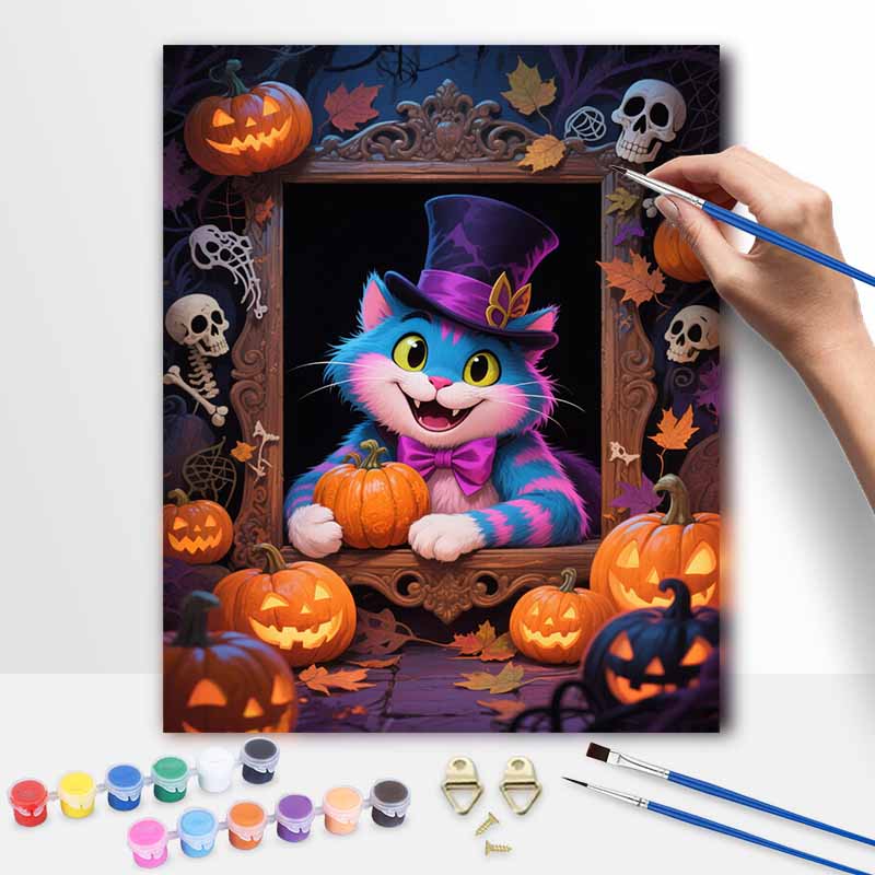 Disney oil painting painting art kit cat with pumpkin hat handmade painting diy home decoration 20x30cm