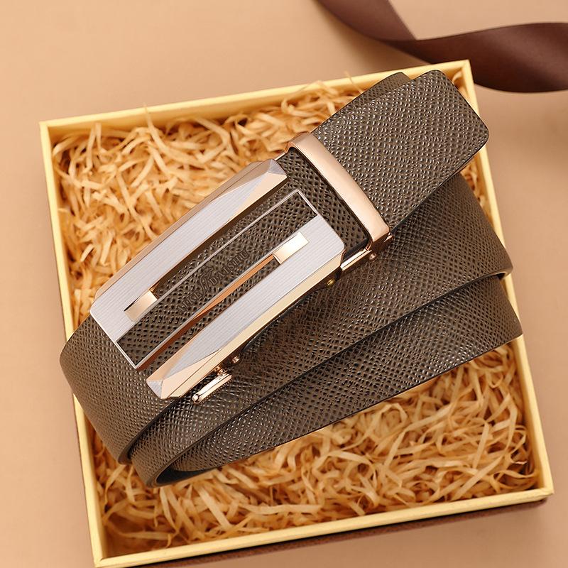 Men'S New Leather Belt, Middle-Aged And Young Fashion Business Cowhide Automatic Buckle Belt, Casual Simple Jeans Belt