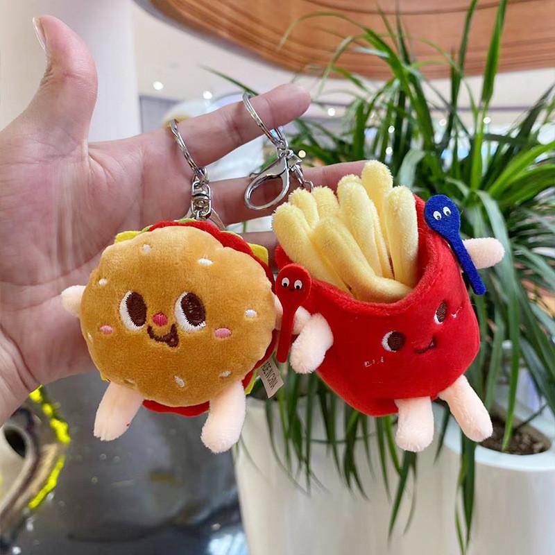Playful Fun And Plush Keychain Toys Featuring Cartoon Hamburger And Fries French
