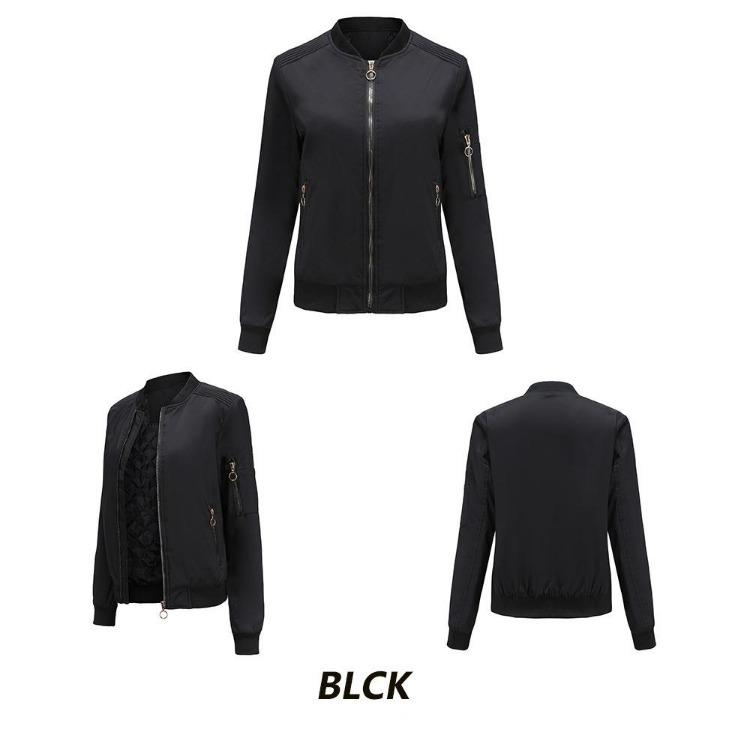 Women's Casual Cotton Bomber Jacket Stand Collar Slim Fit Long Sleeve Thick Outerwear Basic Coats Ladies Motorcycle Fashion