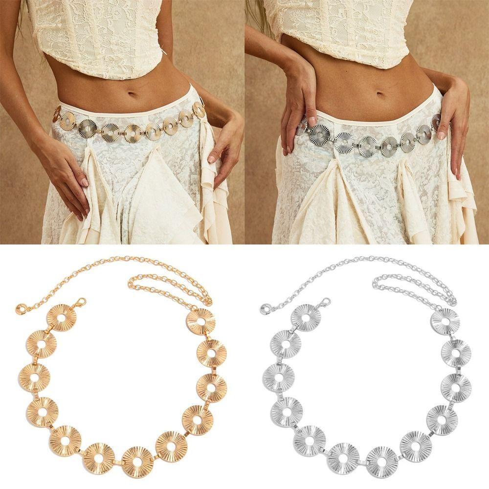 Adjustable Circular Belt Gold Silver Chain Waistband Sexy Metal Chain Belt  For Women