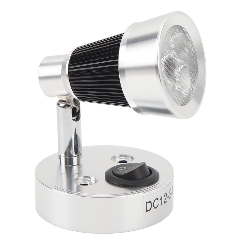 LED RV Bedside Lamp DC12 to 24V Silver 3W 3000K Warm White Portable Reading Light for Yacht Ships Bo