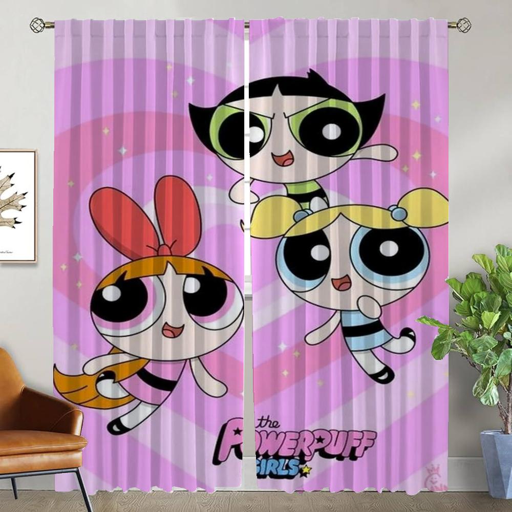 

Затемняющая штора для комнаты 2 панели Девочки Пауэрпафф Противомоскитные шторы Жалюзи Украшение на Хэллоуин Тюль для спальни дома W50xH70cmx2pcs-CL