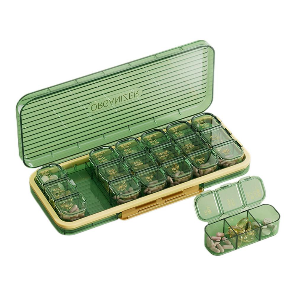 

Pill Medicine Vitamin Organizer Pill Organizer Weekly Pill Box Translucent Compartments Pill Dispenser Container For Travel Home зелений