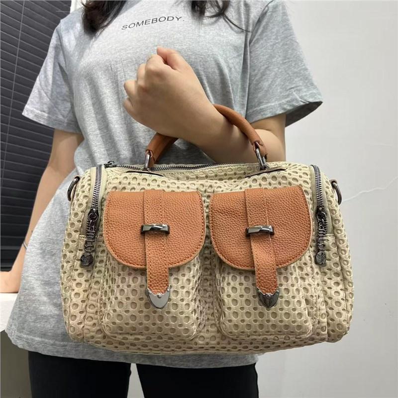 Women'S Mesh Splicing Handbag Multi-Pocket Simple Casual Versatile Shoulder Bag