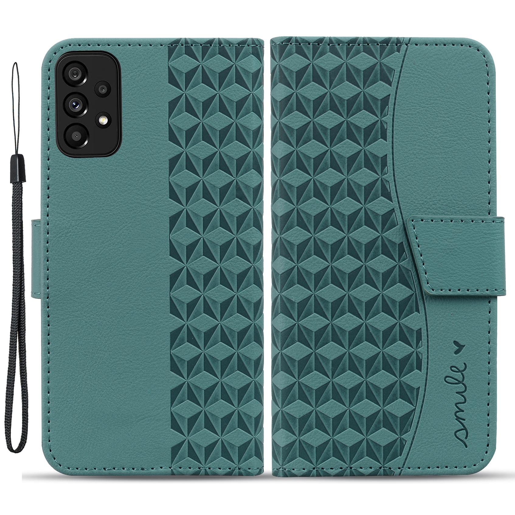 

For Samsung Galaxy A33 5G Case Wallet Imprinted Rhombus Leather Cover Green