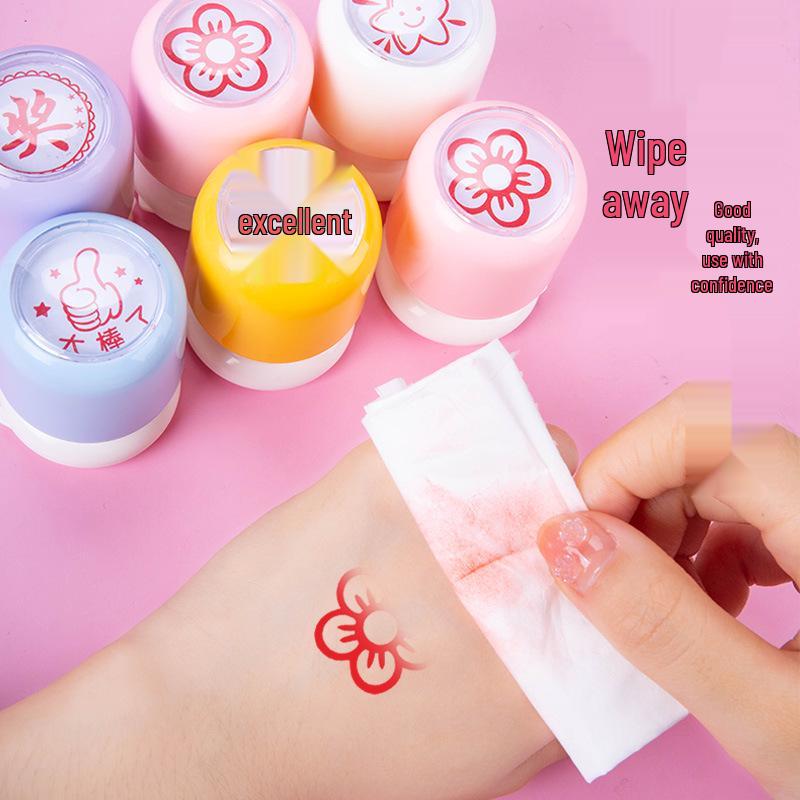 Kinder-Cartoon-Belohnungsstempel für Lehrer: Kleines Rotes Blumendesign zur Hausaufgabenkorrektur im Kindergarten & in der Grundschule