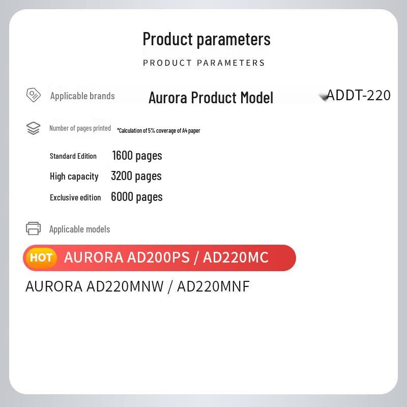 XiYe Compatible Black Toner Cartridge for Aurora AD220 Series