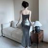 Elegant Women's Glitter Mermaid Evening Gown - Slim Fit Hip-Hugging Design