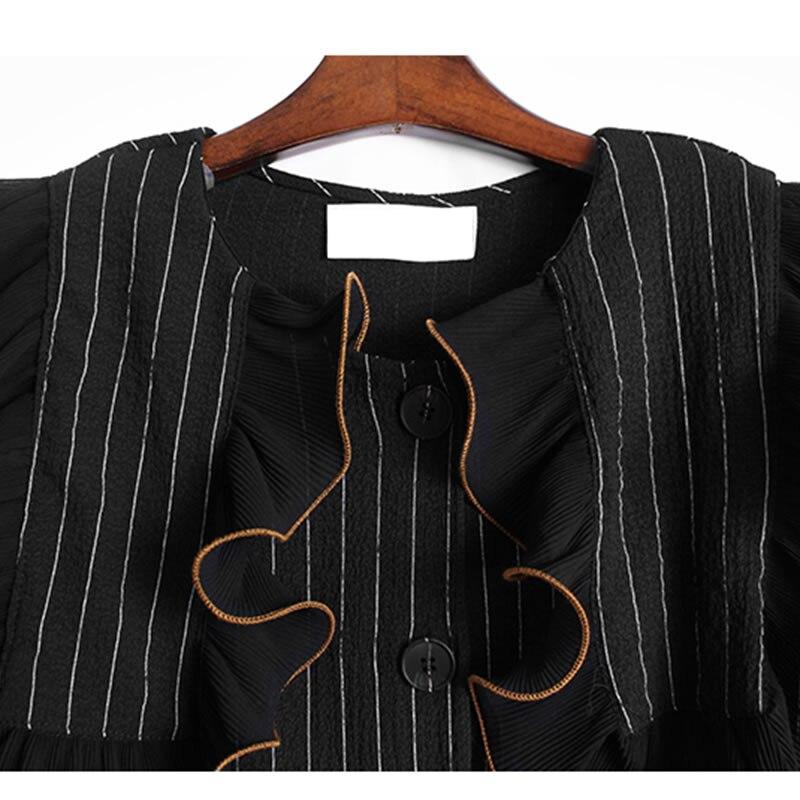 Xitao Patchwork Striped Ruffles Dress Women Clothes Fashion Ruffled Collar Half Sleeve Vintage Dresses ZY4131