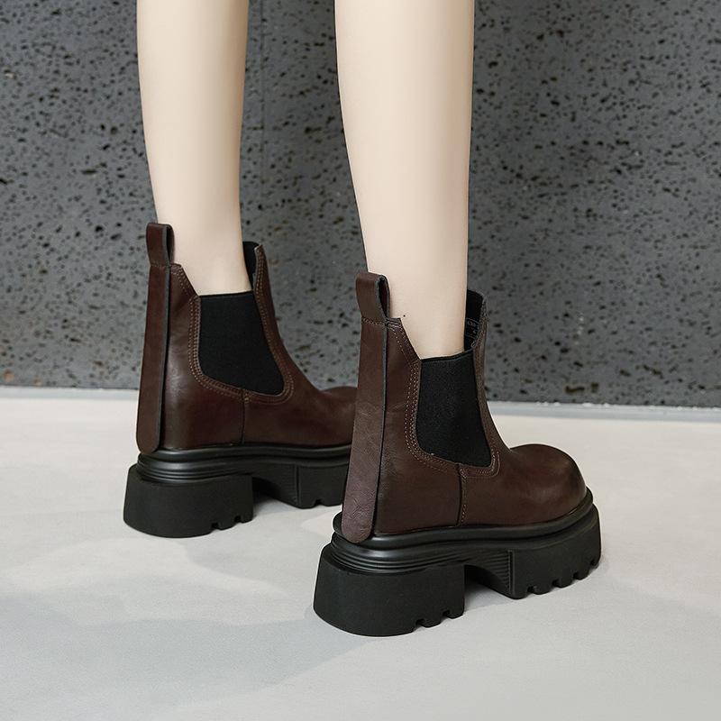 Thick-soled Cigarette Boots Women's 2025 Winter New Martin Boots Thick Heel Small Inner Height Increase 10cm Chelsea Short Boots