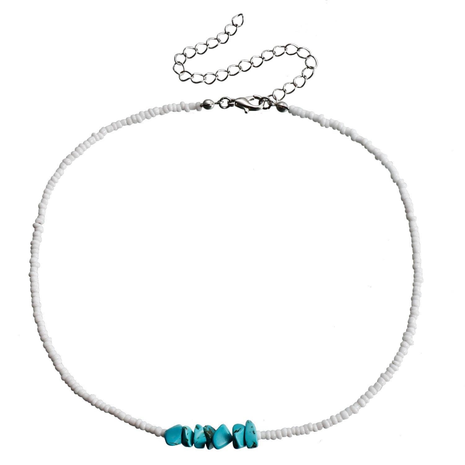 Bohemian white rice beads blue imitation crystal beaded splicing necklace versatile neck chain