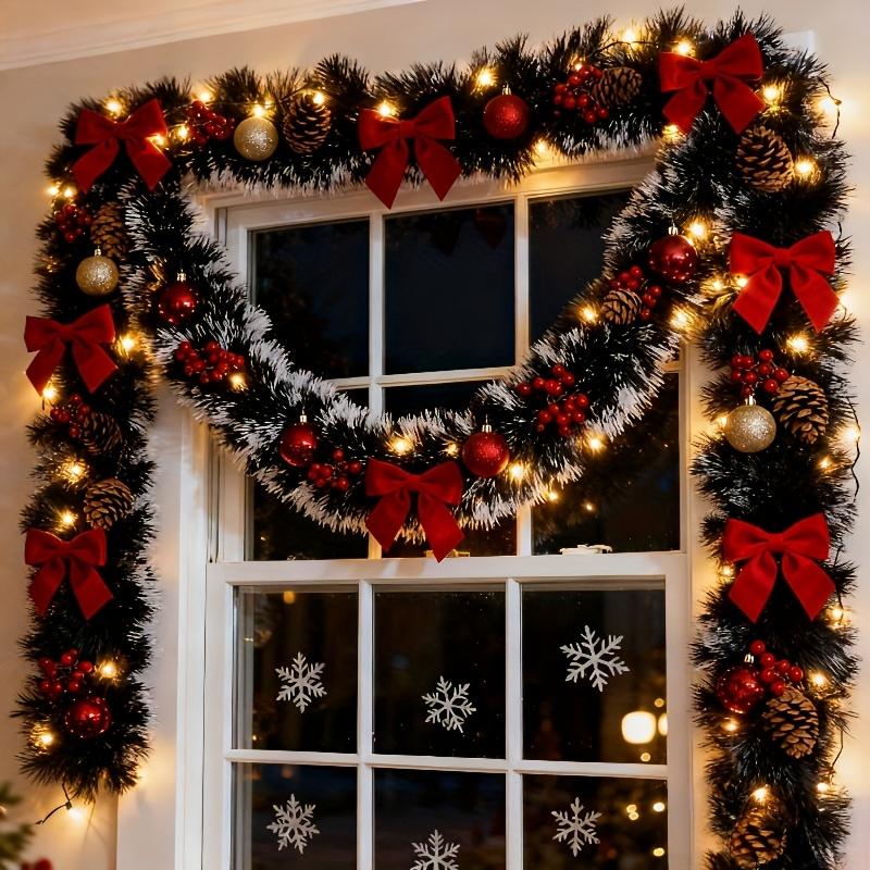 8-meter realistic Christmas decoration wreath with dark snowflake tips and 9 red bows, perfect for holiday parties, homes