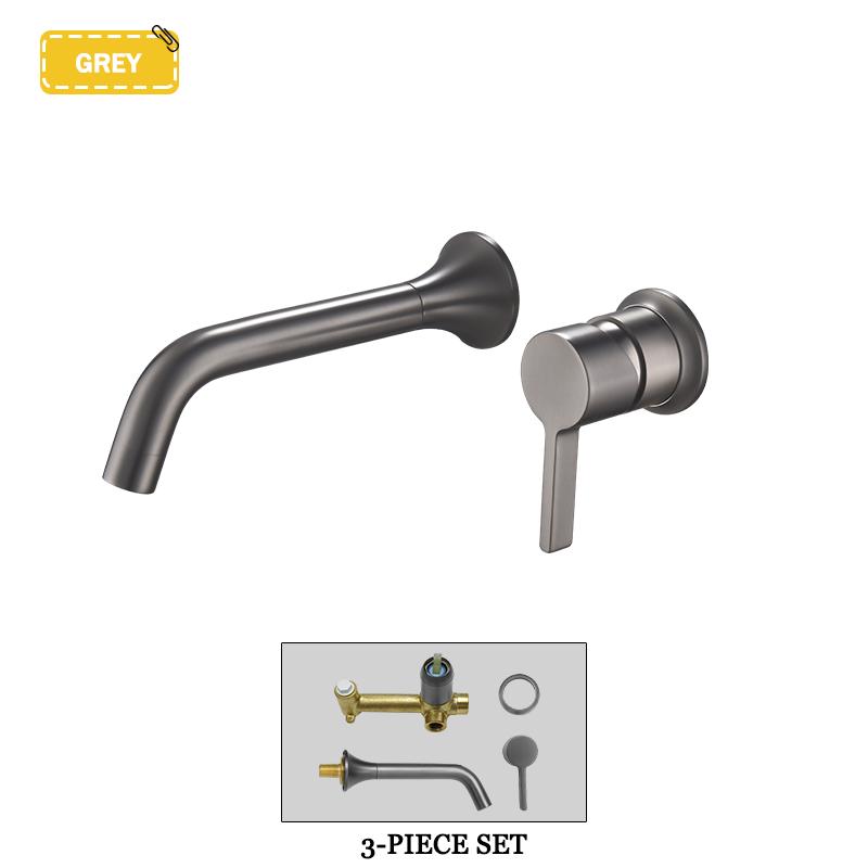 Brushed Gold Wall Mounted Brass Basin Faucet Single Handle Chrome Concealed Recessed Hot and Cold Countertop Basin Faucet