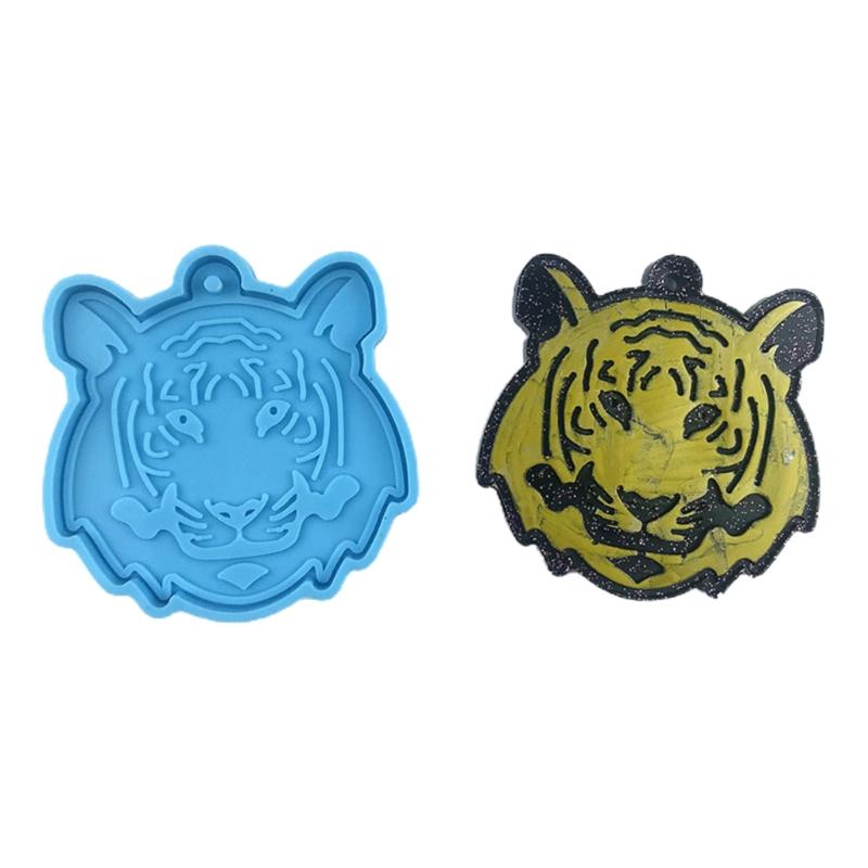3168 Tiger for Head Keychain Silicone Mold with Hole Keyring Pendant Handmade Valentine's Day Gift Jewelry