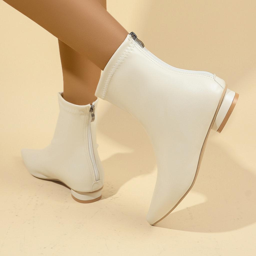 Flat short boots women's spring and autumn single boots 2025 new square head versatile short tube thin boots rear zipper thick heel Martin boots