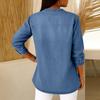 Ladies' Casual V-neck Button Imitation Denim Mid Long Sleeved Top