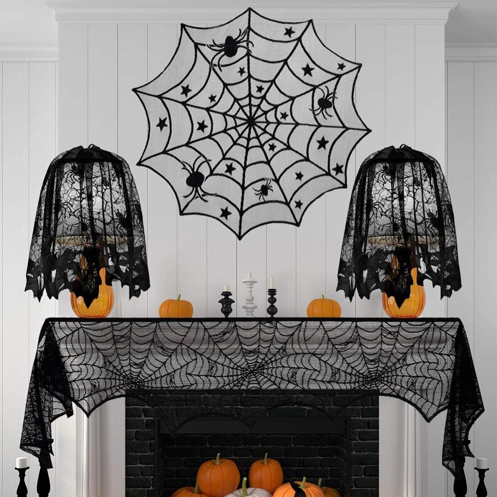 Dark Style Halloween Tablecloth Hand Washable Bat Curtain Creative Lace Curtain Door Decor