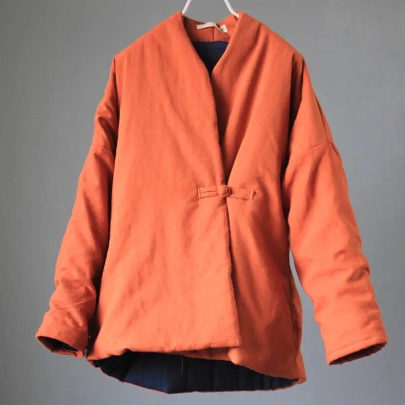 

Johnature женские винтажные хлопковые льняные парки с v-образным вырезом и длинными рукавами, зимние женские пальто на одной пуговице в китайском стиле One Size