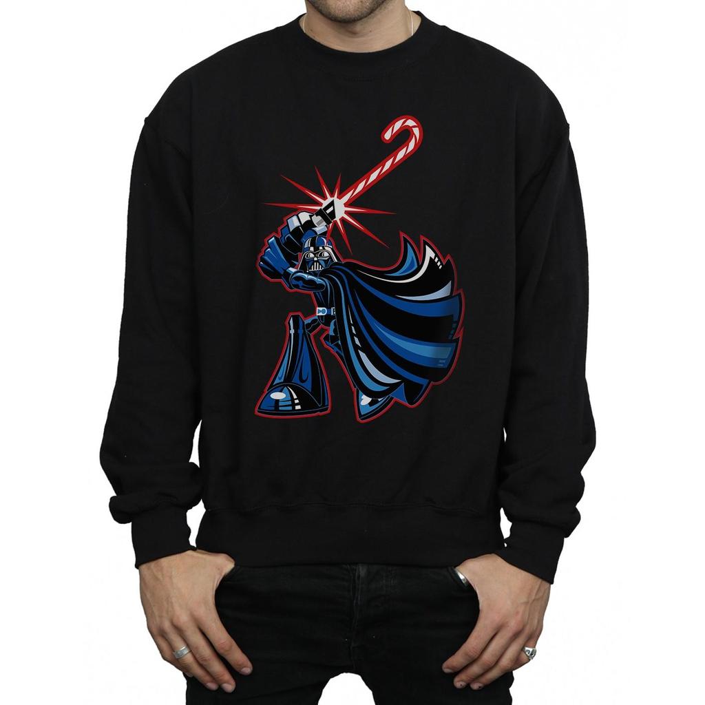 Star Wars Mens Darth Vader Christmas Candy Cane Sweatshirt