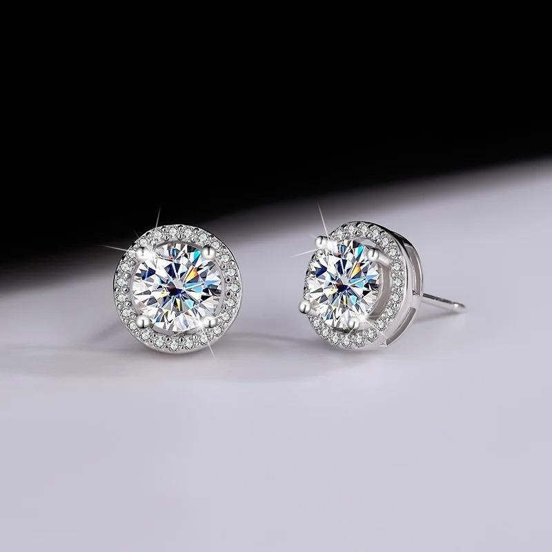 100% 925 Sterling Silver 1CT D Color  Real Moissanite Studs Earrings Pass Diamond Tester  Bride Party Wedding Gemstone Earrings