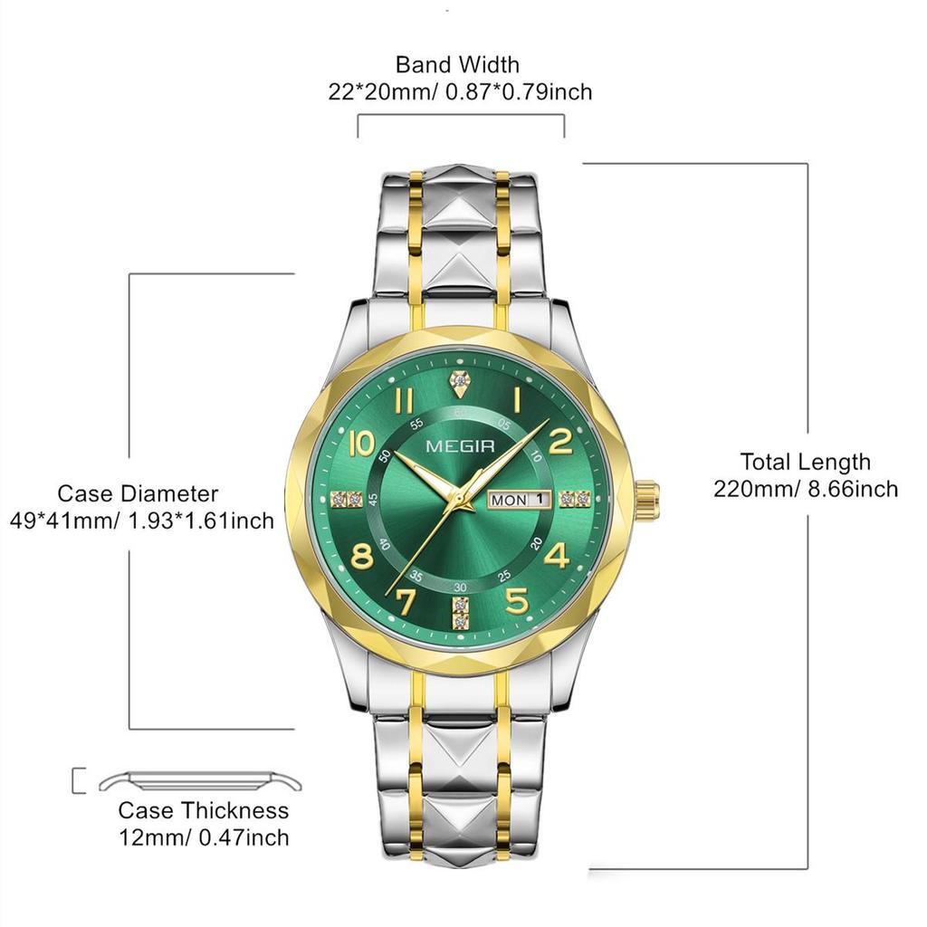 MEGIR Minimalist Fashion Quartz Wristwatch for Men Large Dial Business Leisure Watches with Date Week Clock Montre Homme 1093