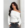 Women Off Shoulder Knit Sweater One Line Neck Loose Batwing Sleeve High Waist Slim Fit Casual Pullover Jumper Top