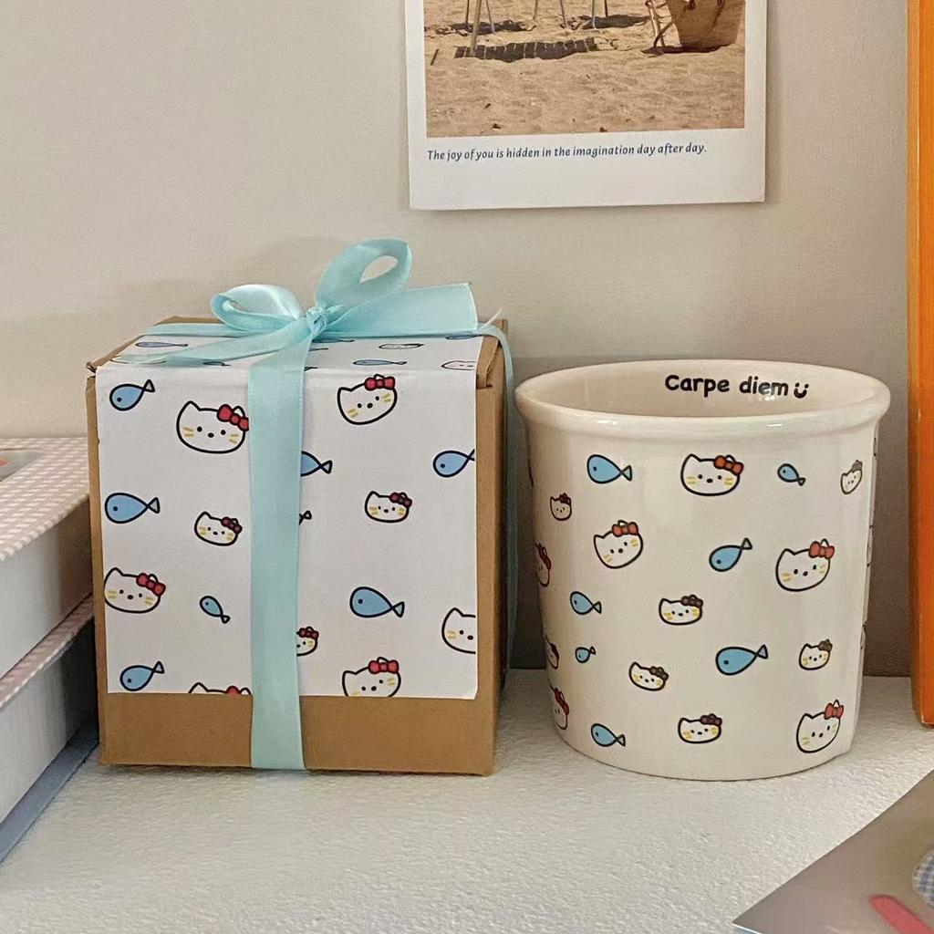 Cat Eats Fish Ceramic Mug Mug Cute Paper Cup Shape Holding Cup Coffee Cup Birthday Gift Water Cup