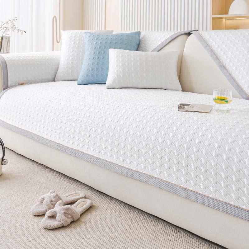 Summer Cool Ice Silk Sofa Cushion Anti-slip Thousand Bird Pattern Sofa Cover Machine Washable Airy Solid Color Edging Sofa Mat