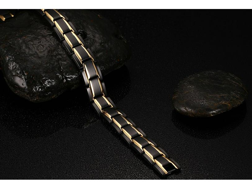 Schwarz-Gold Edelstahl Magnetisches Armband mit Germanium und Negativ-Ionen Uhrenarmband