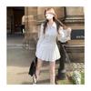 Academy Style White Long-sleeved Shirt Dress Women's Waist Temperament Design Collar Pleated Short Skirt Autumn
