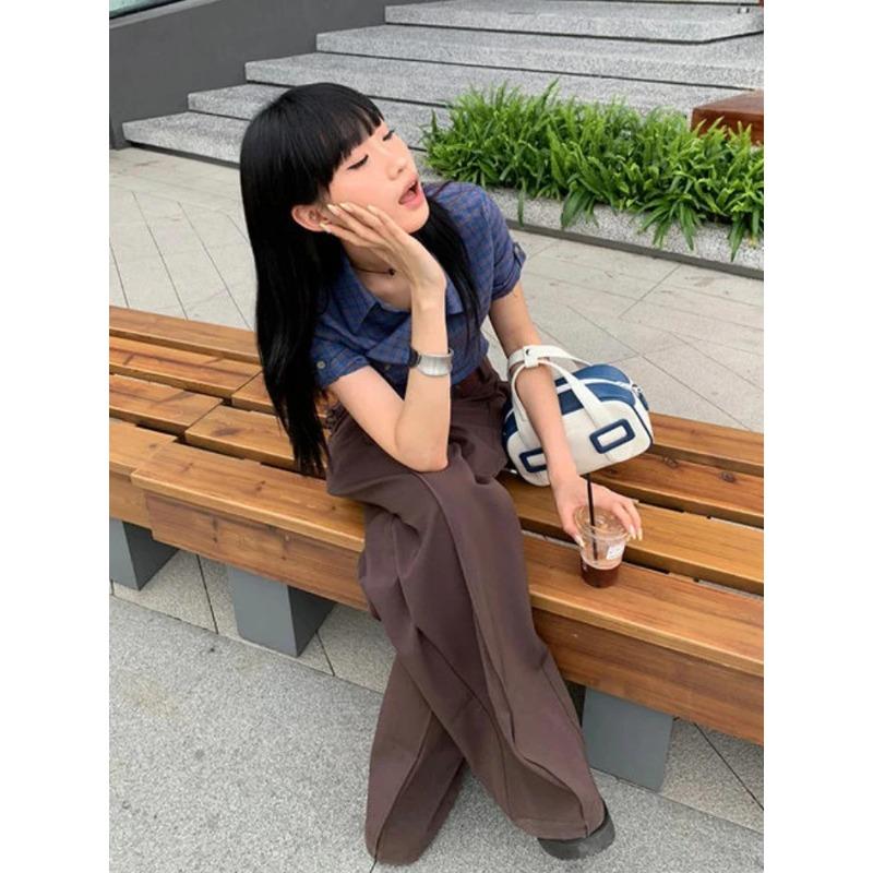 Y2k estetické vintage kostkované Harajuku košile letní jednořadé dámské ležérní halenky japonské štíhlé streetwear blůzy de mujer