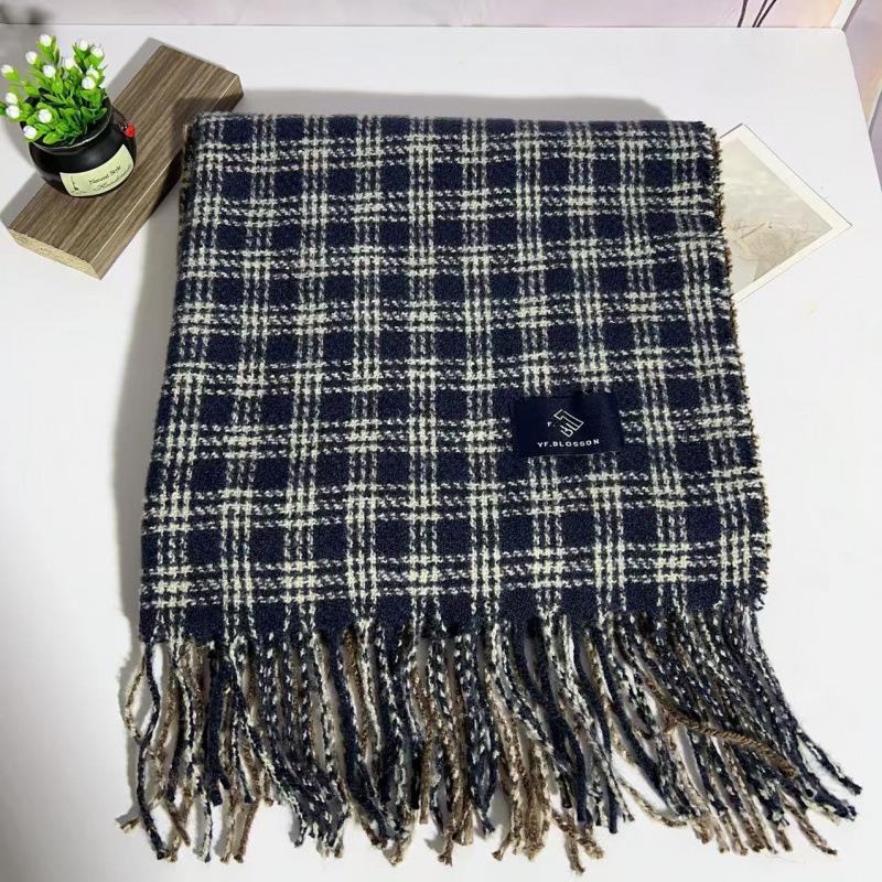 Plaid Scarf Women's Winter Korean Style Atmosphere Neck Protector Cute Thickened Warm Red Scarf Shawl Thickened with Tassels
