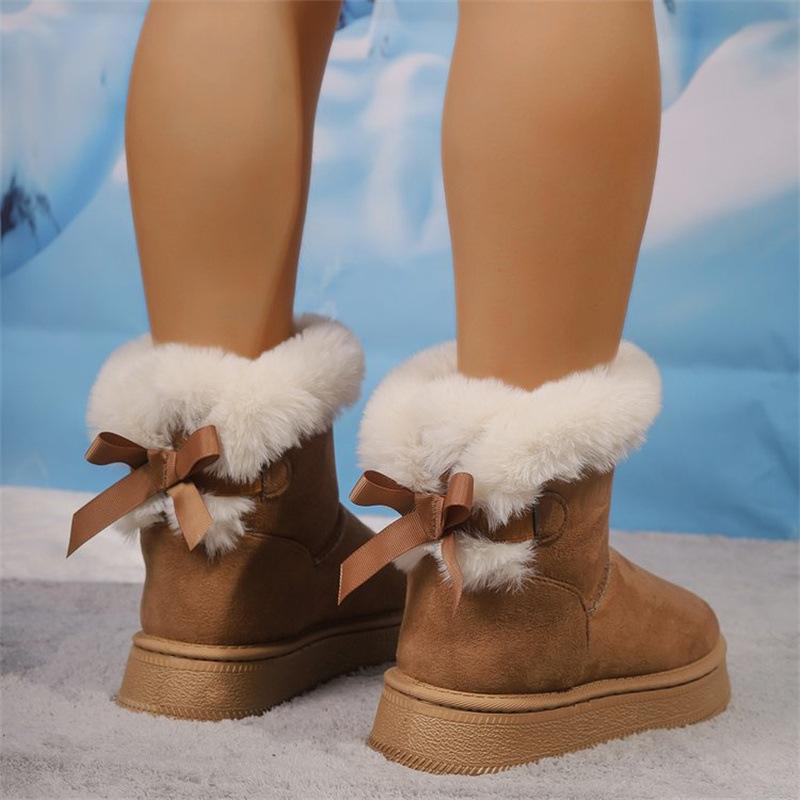 

Fashion Butterfly-knot Women Boston Boots 2024 Winter Platform Snow Boots Cashmere Warm Thick Soles Cotton Shoes Women Zapatos De Mujer 36