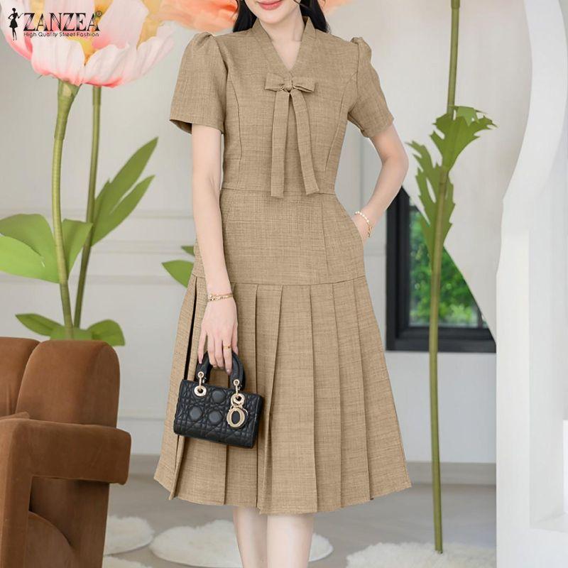 ZANZEA Women V-Neck Summer Casual Short Sleeve Dress