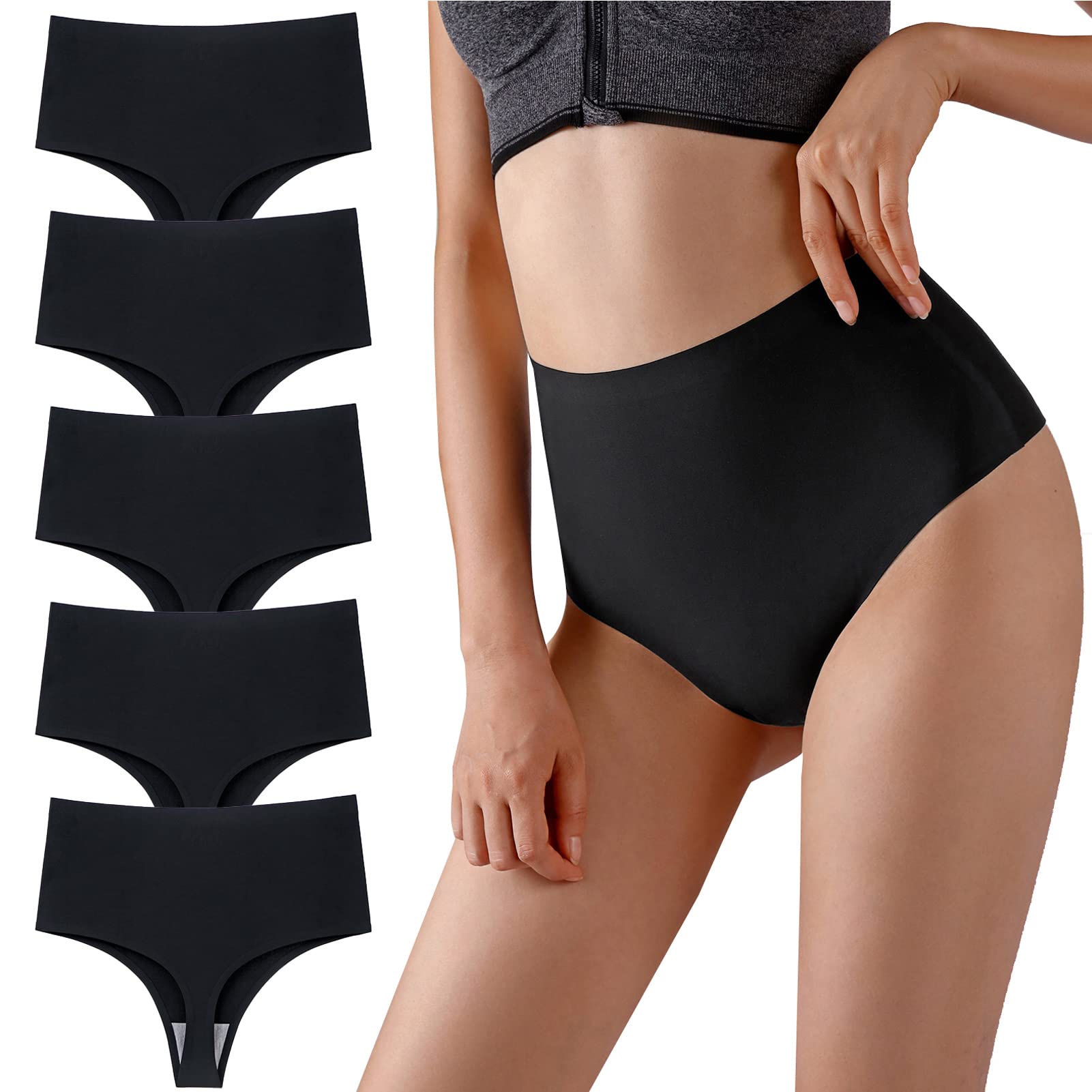 

Panegy Seamless Beautiful Women s High-Waist T-Back Panties, Lineless, Sexy, Butt-Lifting, Buttocks, 5-Pack